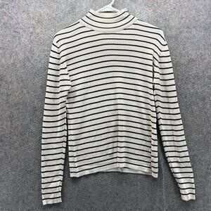 Lauren Ralph Lauren Sweater Womens Small White Silk Mock Neck Striped Pullover
